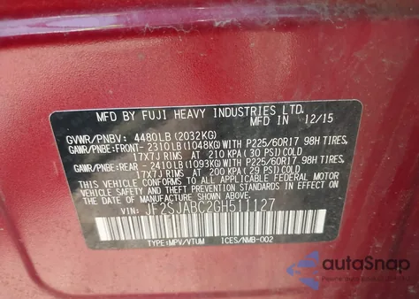 2016 Subaru Forester 2.5I from USA, damaged, VIN JF2SJABC2GH511127